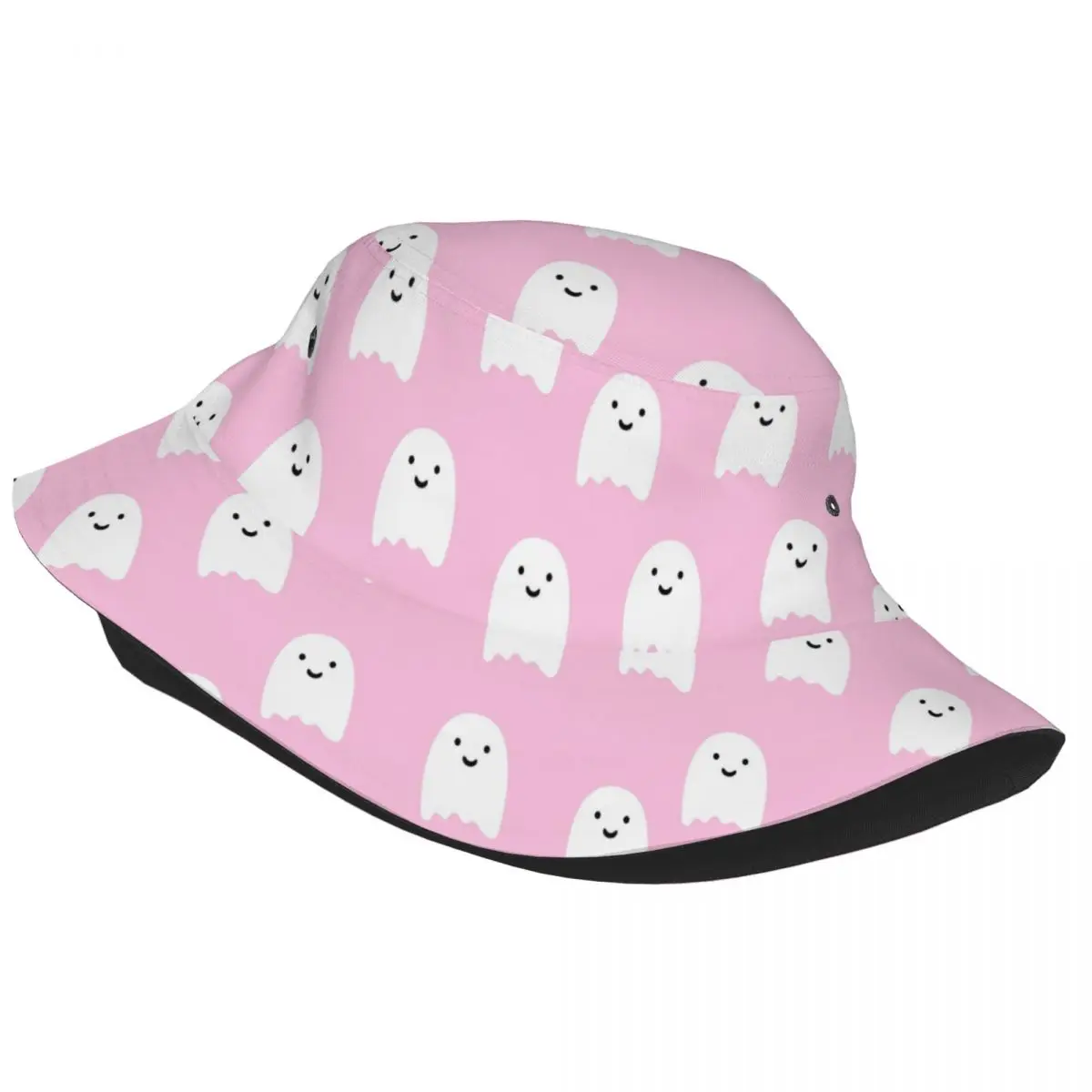 Pink Ghosts Pattern Bucket Hat for Woman Beach Cute Halloween Field Hat Unique Design Foldable Vacation Fishing Hats Headwear