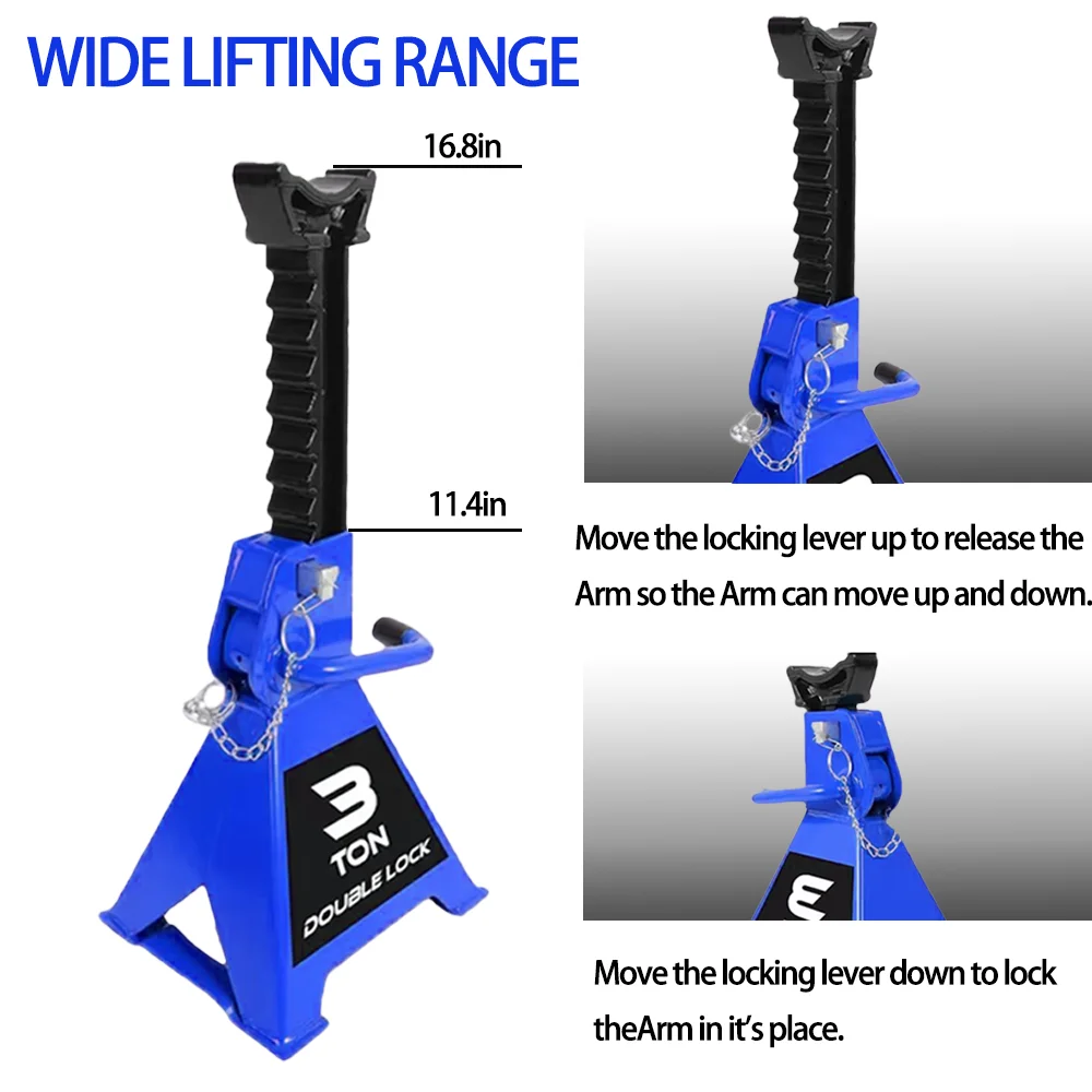 1 زوج 3 طن جاك تقف دبوس أمان مزدوج سعة 6000 رطل ، ارتفاع قابل للتعديل لرفع شاحنة بيك اب سيارة
