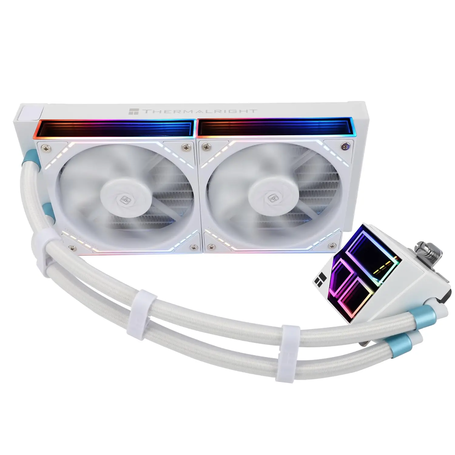 

240mm White ARGB CPU Liquid Cooler with Infinity Mirror, PWM Fans, Compatible LGA1851/1700/1151/1200/2011 Sockets