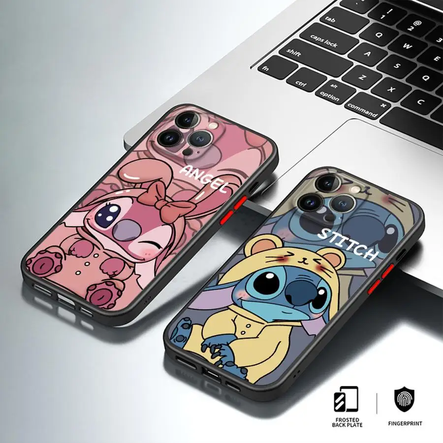 Phone Case for iPhone 16 14 Pro 15 11 XR 12Mini XS SE 13 16ProMax 15 Plus X 12 Frosted Funda Cover Disney Cartoon Stitch Anqi