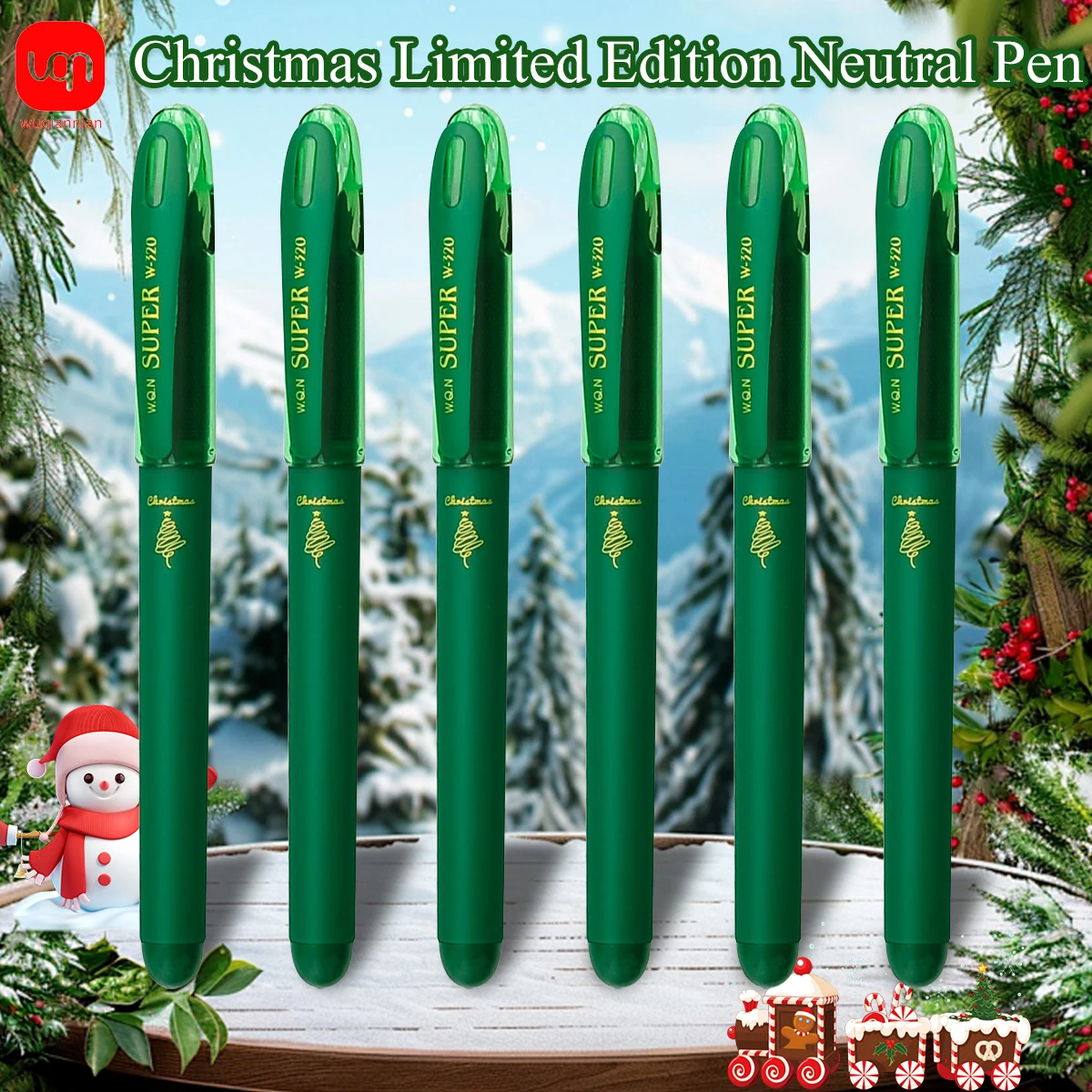 

3/6/12PCS Green Christmas Model Neutral Pen Large Capacity 1.0mm Comfortable Grip Pen Students Marking Key Notes Office Statione