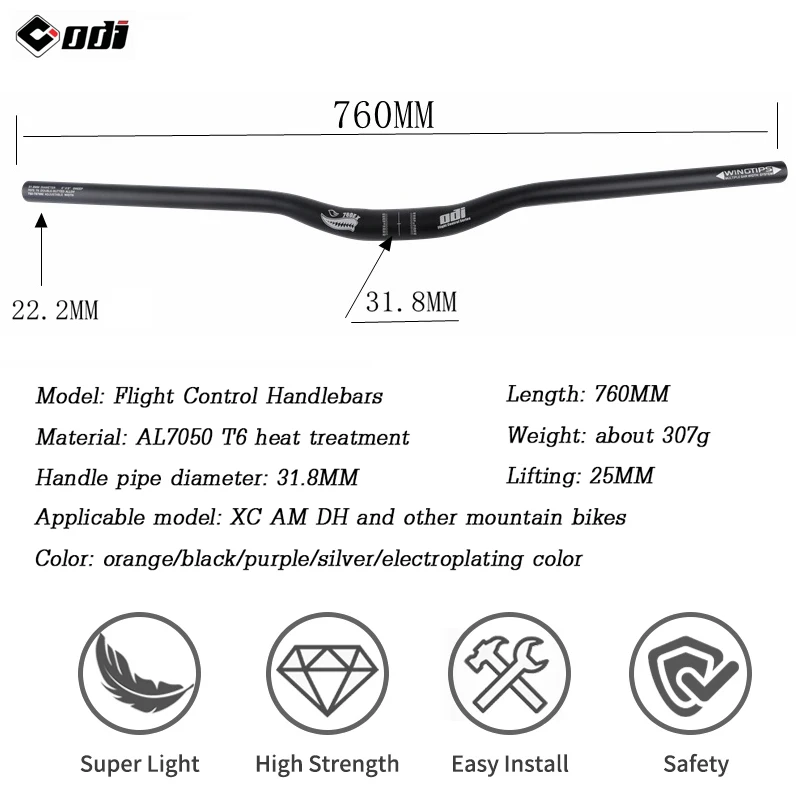 ODI Fahrradlenker 760mm 31,8mm Aluminiumlegierung 7075 Mountainbike-Lenker Riser 25mm MTB Schwalbenlenker – Detail 3
