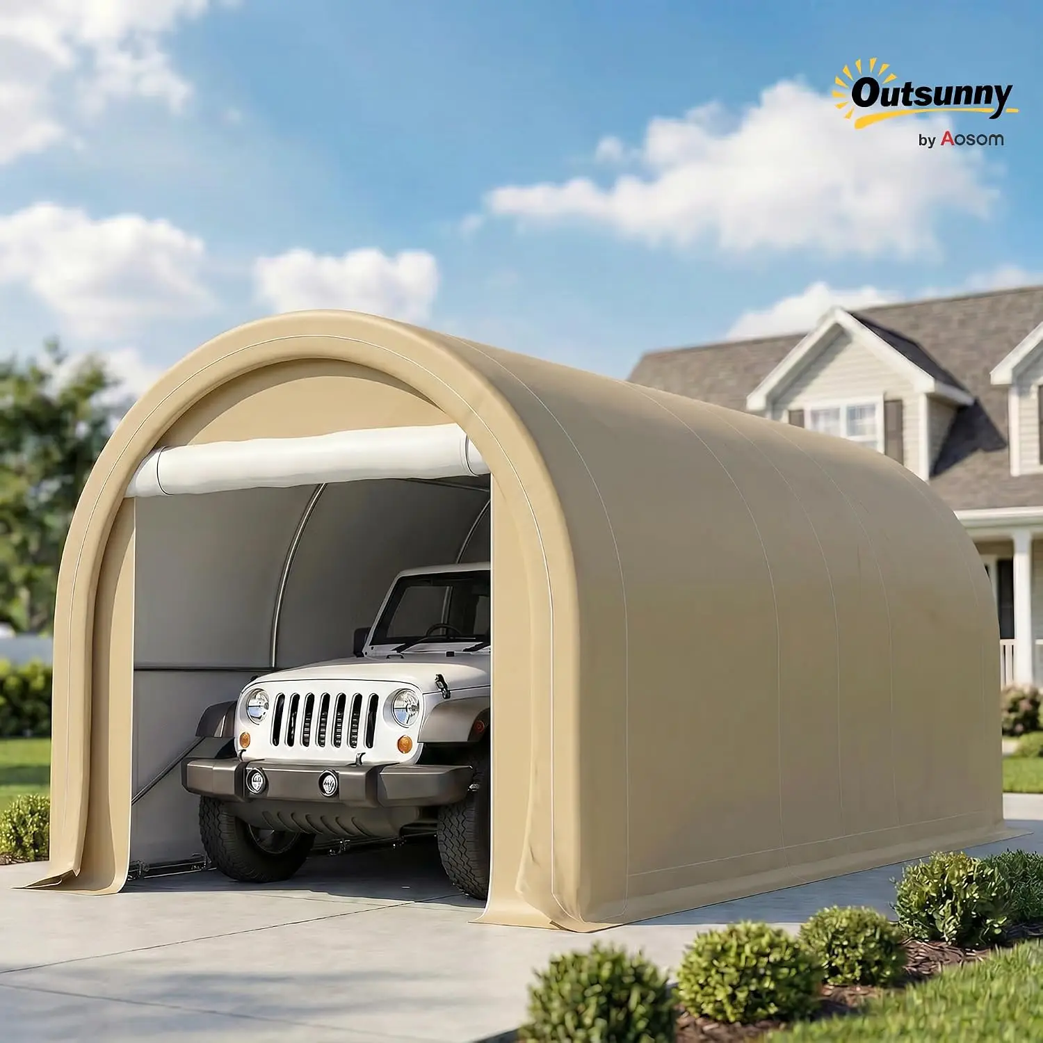 Large Zippered Door, Anti-UV PE Canopy Cover, for Car Truck Boat Motorcycle Bike, Garden Tools, Outdoor Work