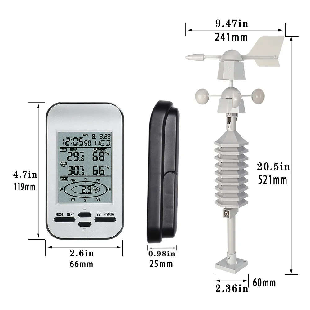 High Precision Anemometer and Wind Direction Meter, Small Home Weather Station for Environmental and Meteorological Monitoring