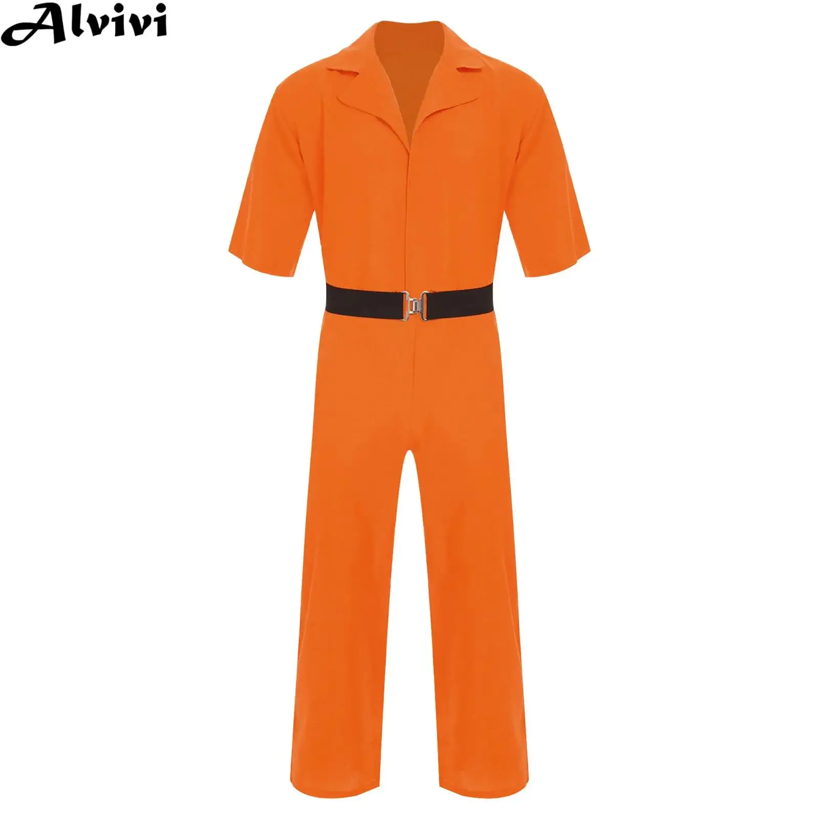 

Комбинезон унисекс для взрослых с длинными рукавами и лацканами, комбинезон заключенного, преступник, заключенная униформа, тематическая вечеринка на Хэллоуин, карнавальный костюм