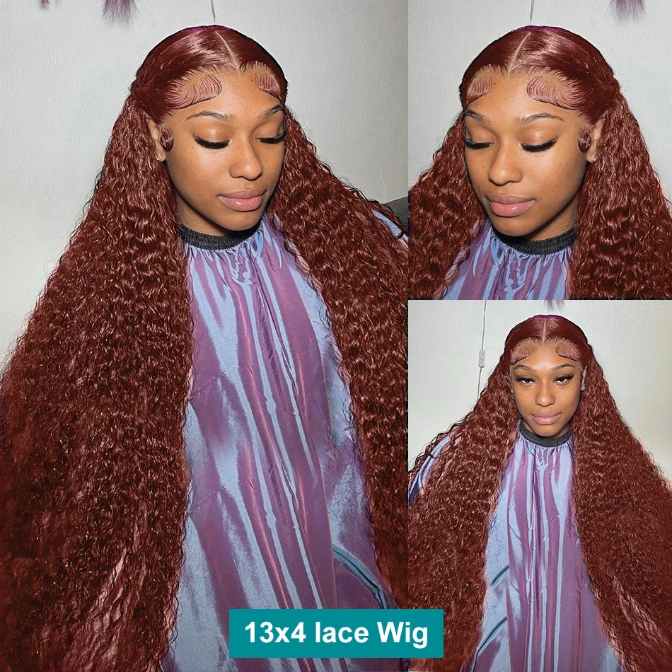 Hd 30 40 Inch Color Reddish Brown Deep Wave 13x4 Lace Front Wig Human Hair 200% Water Wave 13x6 Curly Lace Frontal Wig For Women