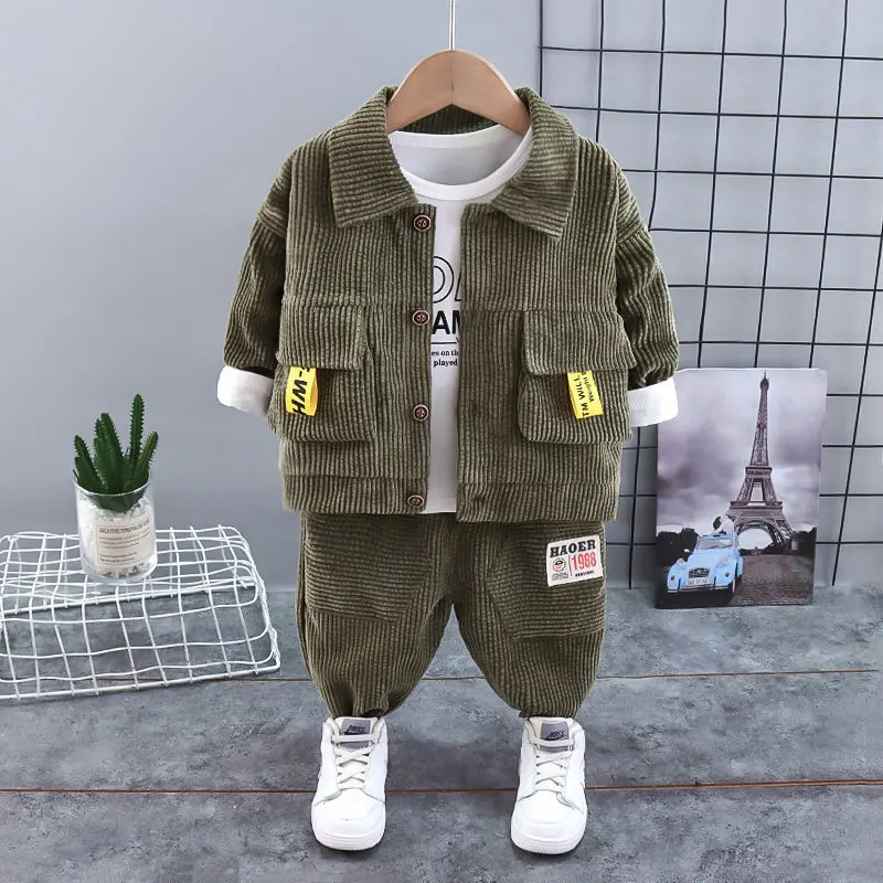 

Kids Toddler Fashion Cotton Tracksuits 0-4 Years Spring Kids Children Clothes Suit Boys Corduroy Coat T Shirt Pants 3Pcs/Set