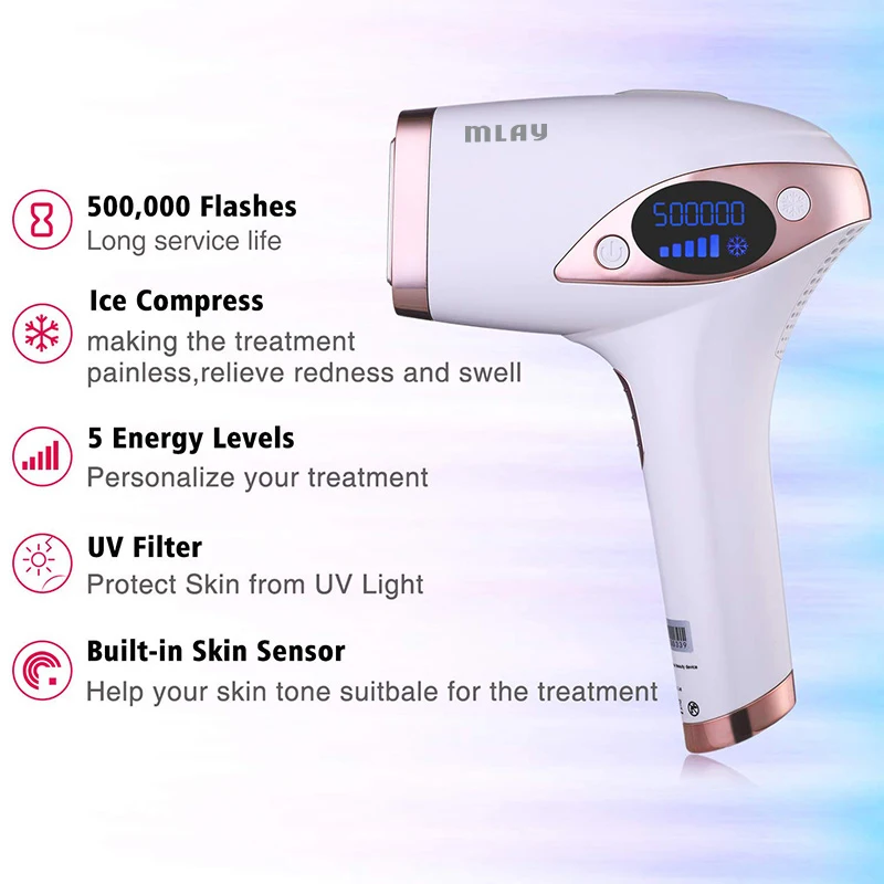 Mlay Laser T4 Laser Hair Removal Device ICE Cold Laser Painless Hair Removal IPL Epilation Flashes 500000 mlay IPL Home Laser