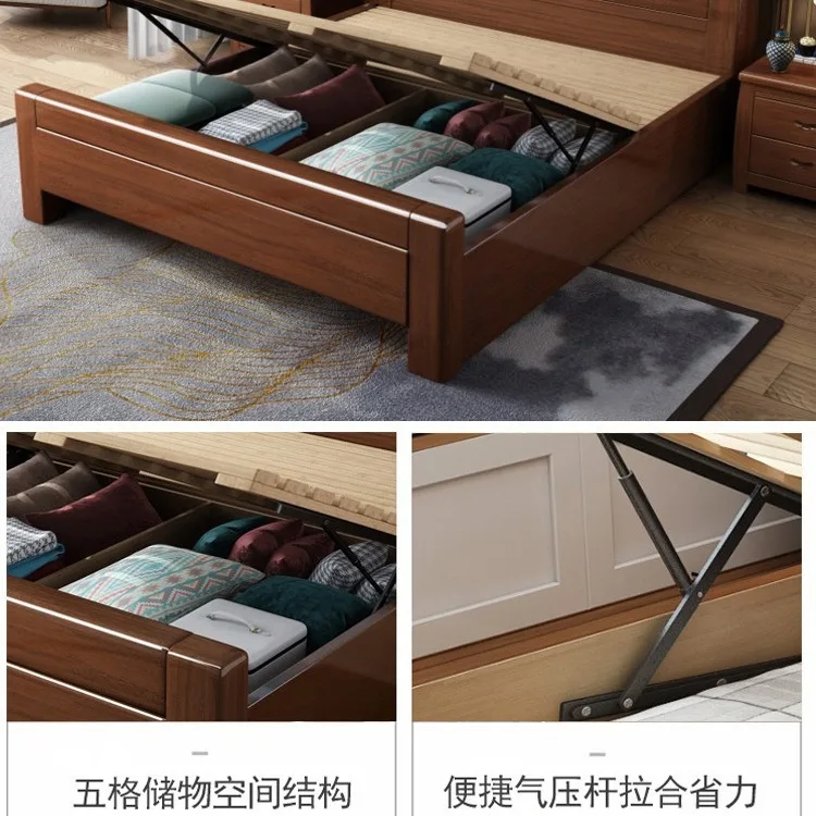 Solid wood bed, modern, minimalist, walnut, bedroom, storage logs