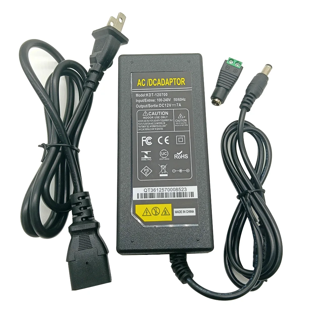 EU Plug AC 100-240V To DC 12V 7A Power Supply Adapter Cord For LED Strip light / With Connector