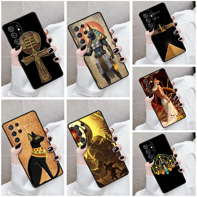 

Phone Case For Samsung Galaxy S24 S25 S23 S21fe S22 Ultra Plus Note 10 20 Cover Egypt Nefertiti Anubis Ankh Cat
