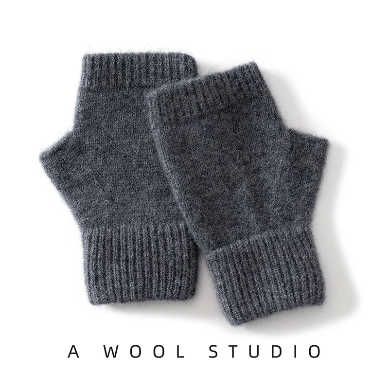 2025 Winter Women 100% Merino Wool Mitts 15cm Knitted Fingerless Gloves Thermal Gloves Semi Finger Lengthen Mittens Arm Warmers