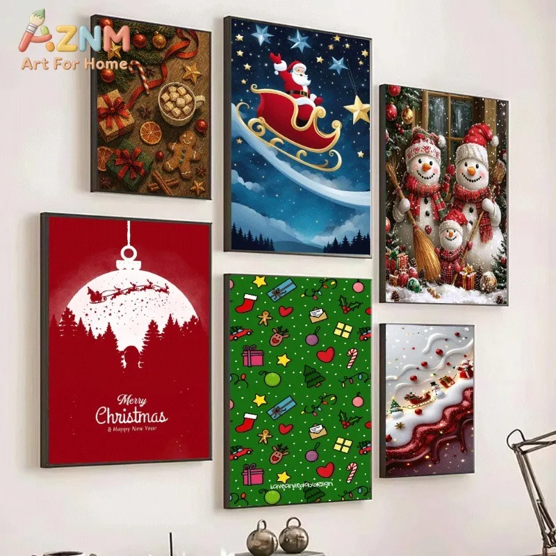 Christmas Hot Cocoa Collage Canvas Wall Art Xmas Winter Holiday Poster For Bedroom Living Room Home Background Decoration