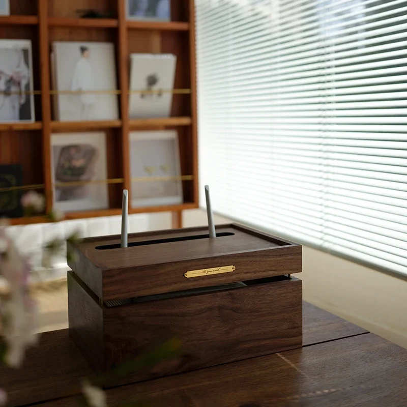 

Black Walnut Router Storage Box Household Socket Board Wire Cabinet Desktop Living Room Shelter Compact Storage Functional