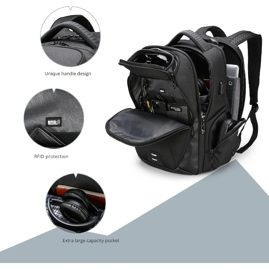 حقيبة ظهر للكمبيوتر المحمول للرجال بتصميم Swissdigital للسفر الجامعي والأعمال مع منفذ شحن USB متكامل وحماية RFID #2