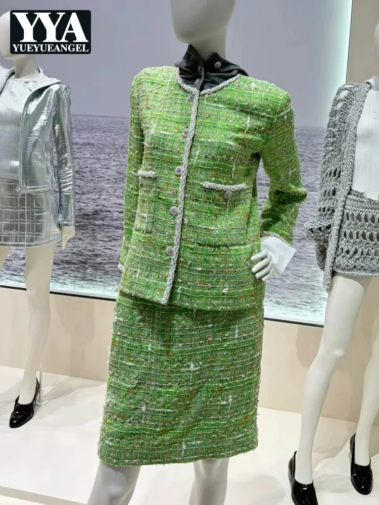 

Fashion Elegant Office Ladies Single Breasted Tweed Jacket High Waist Straight Skirt Two Piece Set Designer Women Matching Sets