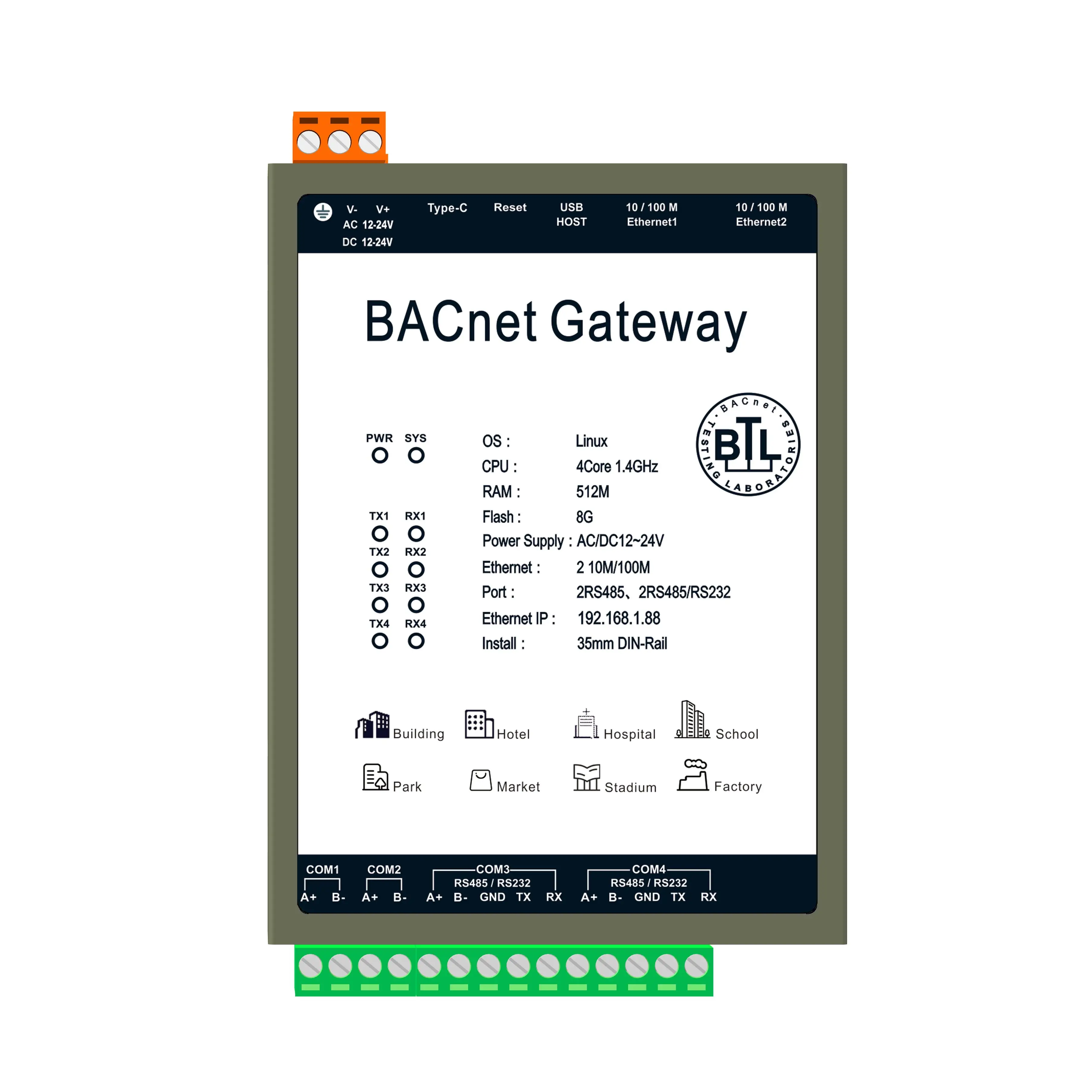 BACnet Gateway with Modbus Protocol Support Converter to BACnet IP Server IoT Application Manufactured by BACnet Router