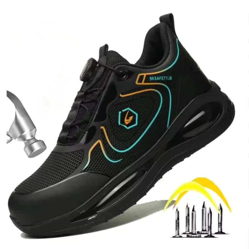 2025 New Mens Safety Shoes Rotated Buckle Man Sneakers Puncture Proof Indestructible Work Shoes Waterproof Durable Boots for Men