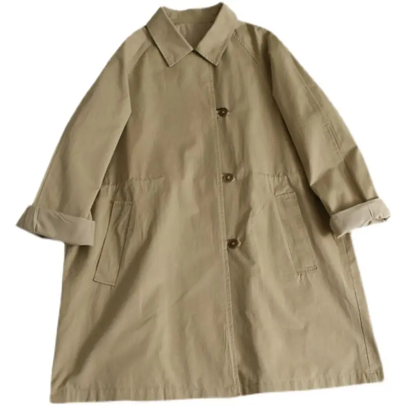 sweet and retro versatile loose mid length windbreaker, women's raglan sleeves, spring and autumn casual coat, women