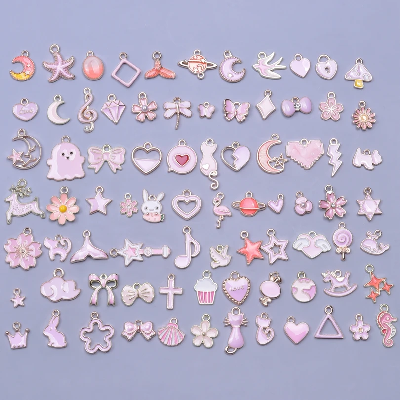 10/20/30/40pcs Random Mix Cute Enamel Hearts Animals Charm For Jewelry Making Supplies Drop Oil Pendant DIY Handmade Accessories