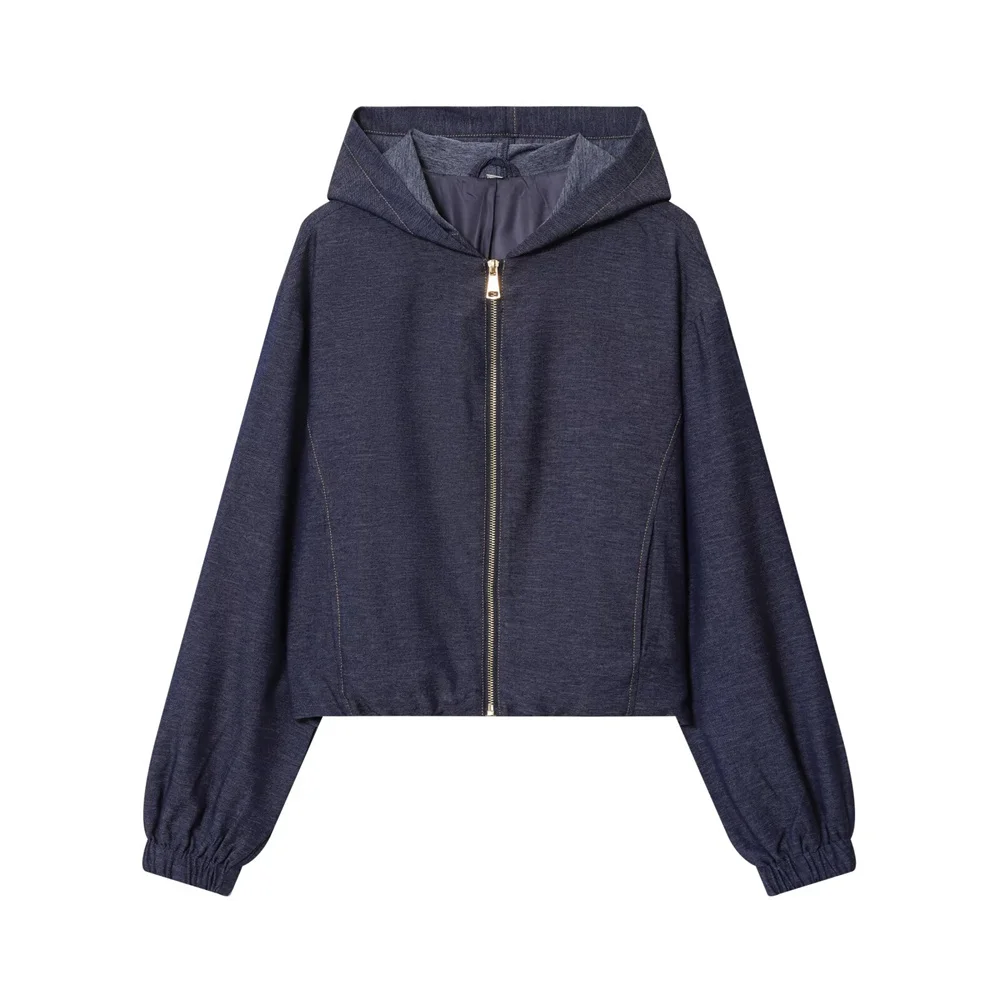 Herfst en winter nieuwe dames pilotenjas met capuchon en lange mouwen in casual stijl, broek met hoge taille en wijde pijpen