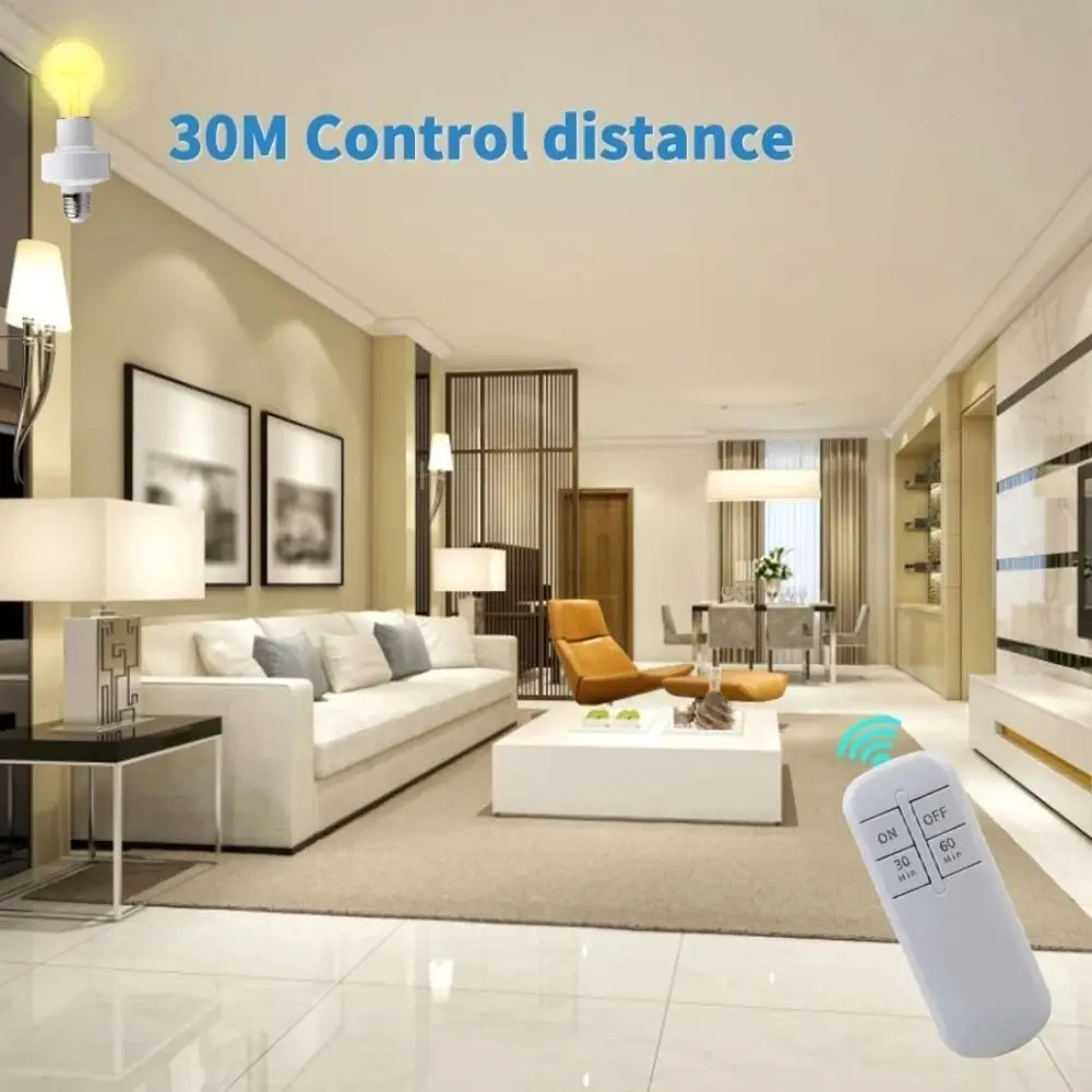 

E27 Wireless Remote Control Light Bulb Base AC85-265V Lamp Holder Smart Timer Switch 10m Range Intelligent LED Lamp Base Ceiling