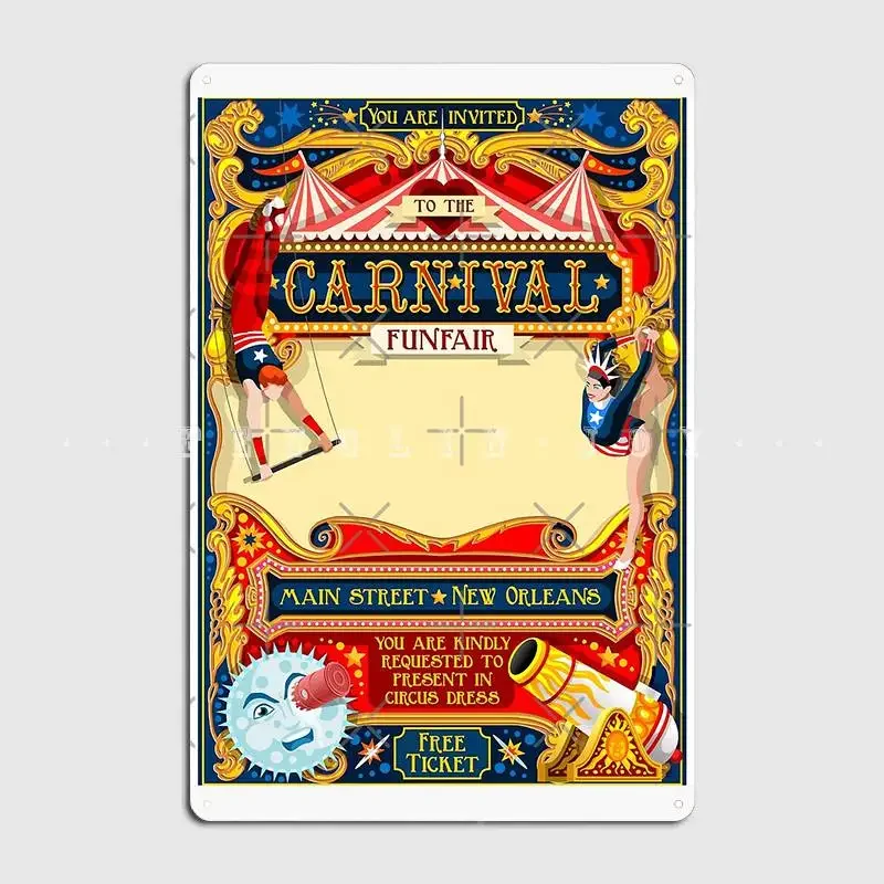 Circus Carnival Invite Poster Metal Sign Wall Mural Classic Wall Wall Decor Tin Sign Poster