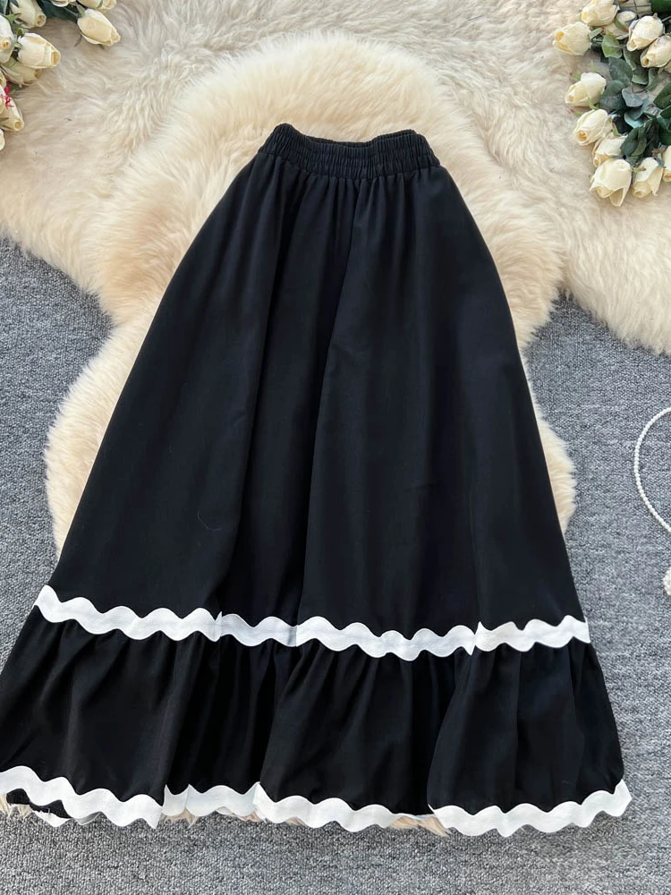 

Korean Sle High Waist A-Line Faion Commute Skirt Women's Bla Splicing Lace Long Skirt Gentle Ci Commute Skirt