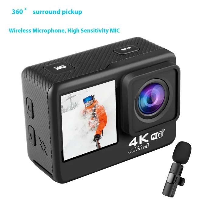 

Outdoor Wireless Microphone Motorcycle 4k Waterproof Action Camera WiFi Dual Color Touch Remote Control Six Axis Gyro Camera