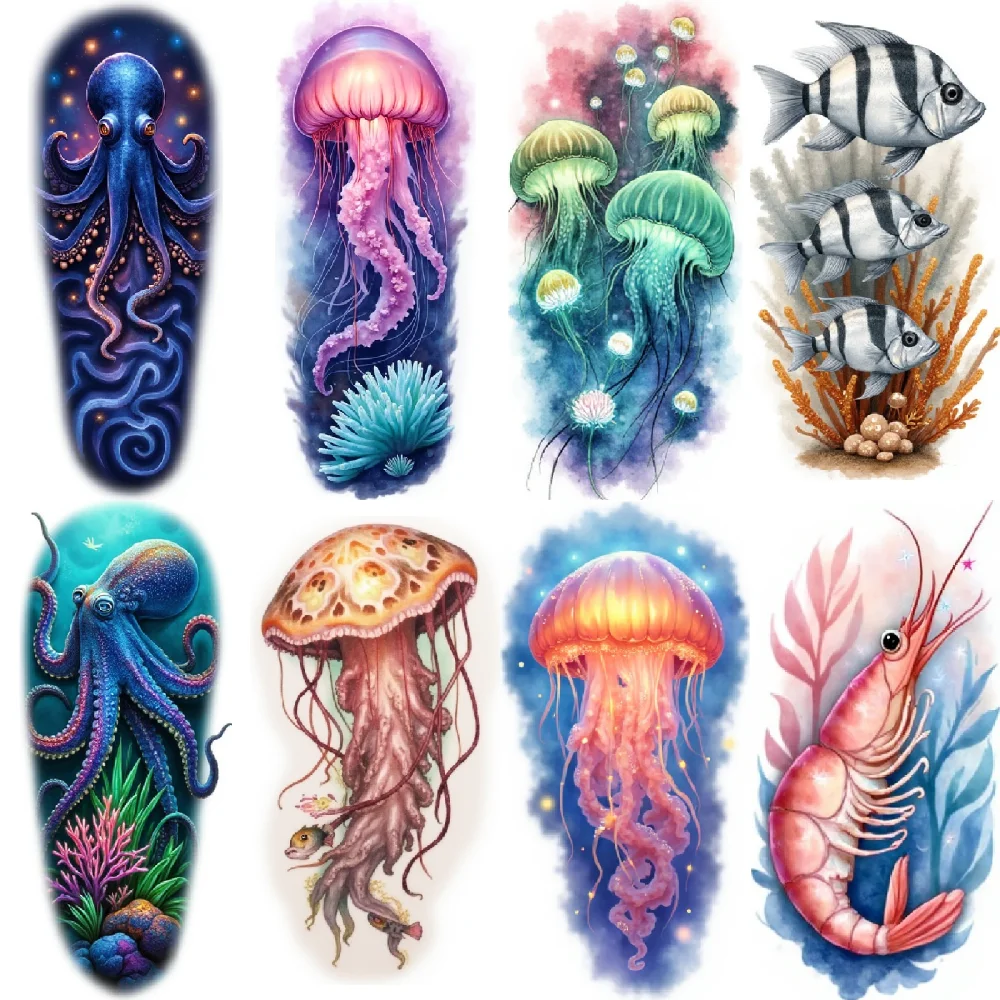 

12pcs Temporary Tattoo Realistic Temporary Tattoos Octopus Striped Fish Fantasy Fish For Back Adults Thighs