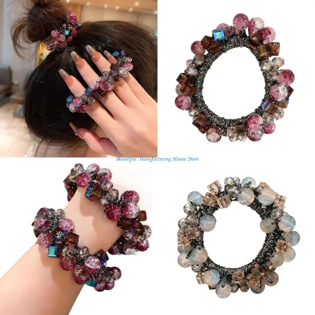 

E56A High end Grape red floral crystal headband, ponytail headband, rubber band hair accessory