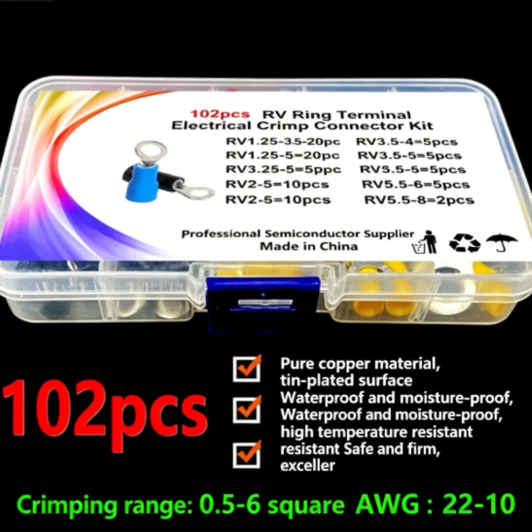 RV1.25-5.5 Cold-pressed Round O-type Pre-insulated Copper Lug Terminal Assortment Box
