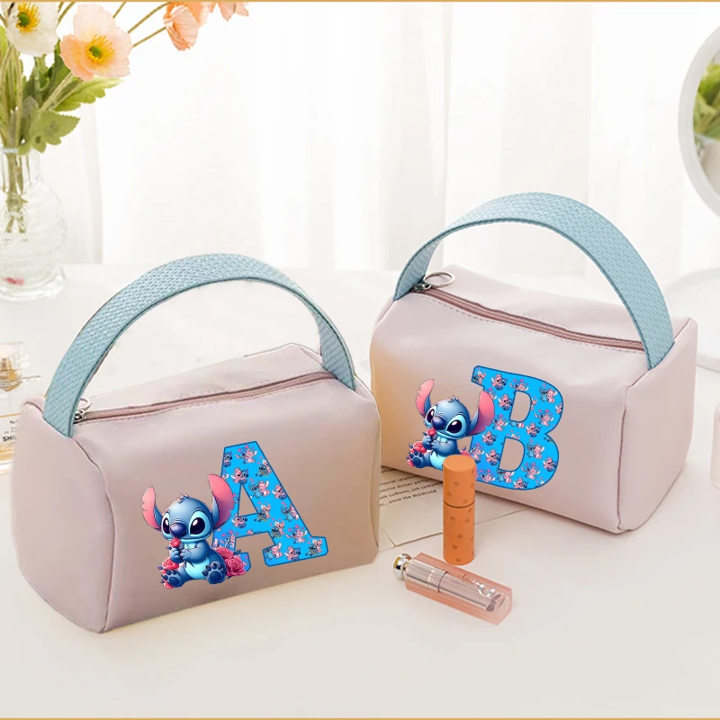 Disney Stitch Women's Handbag Cartoon A-Z Monogrammed Cosmetic Bags Anime Kawaii Portable Large Capacity Storage Bags New Gifts