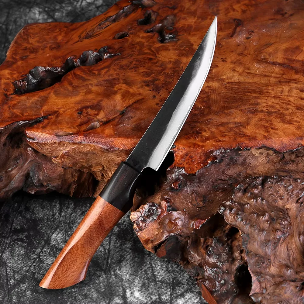 

Japanese Kitchen Utility Knife Triple-layer Composite Steel 9Cr18 Core Sharp Cooking Knife Hand Forged Paring Knife Wood Handle