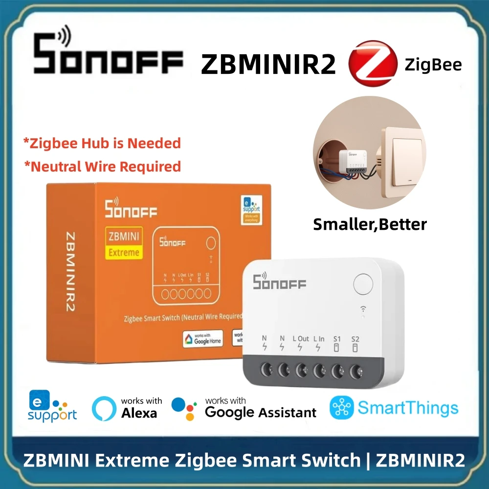 

SONOFF ZBMINIR2 Extreme Zigbee 3.0 MIini Smart Switch Remote Control Via EWelink APP Compatible with Alexa Google SmartThings