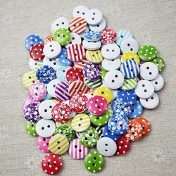 50PCS Flower Round Wood Button Handmade Round Wooden Buttons with 2 Holes 15MM for Sewing Craft Accessories