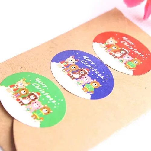 100pcs/lot Christmas Series seal stickers Kawaii bear gift adhesive sticker Packing label Party zakka supplies (SS-1499)