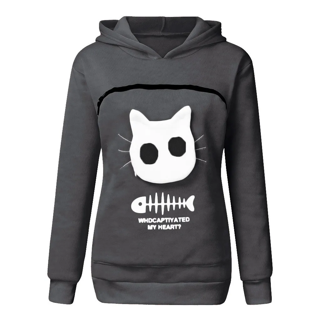 Sudadera con capucha canguro gato perro mascota mujeres espesar sudaderas con capucha jerseys bolsillo Animal oreja con capucha amantes de los gatos