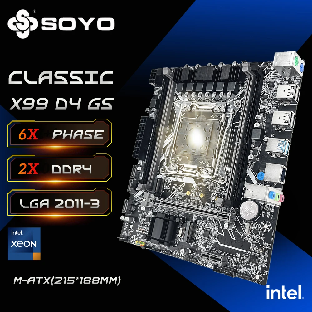 

Материнская плата SOYO X99 D4 LGA 2011 3 со слотом M.2 Поддержка X99 H81chip DDR4 Память SATA3.0 USB3.0 PCI16X Компьютерные компоненты
