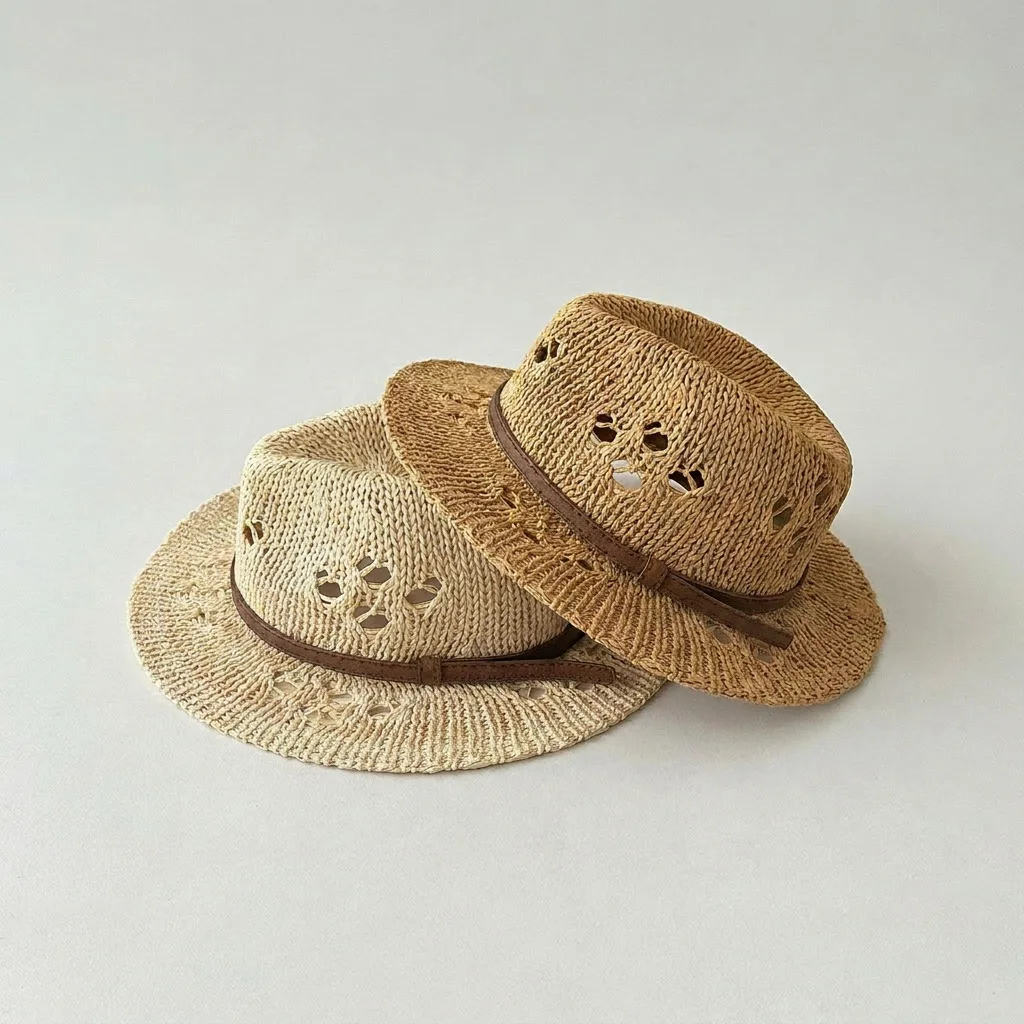 MILANCEL Summer Kids Straw Hat 48-51CM Hollow Breathable Girls Sun Hat 2.5-5T Sunscreen Children Fisherman Hat view 2