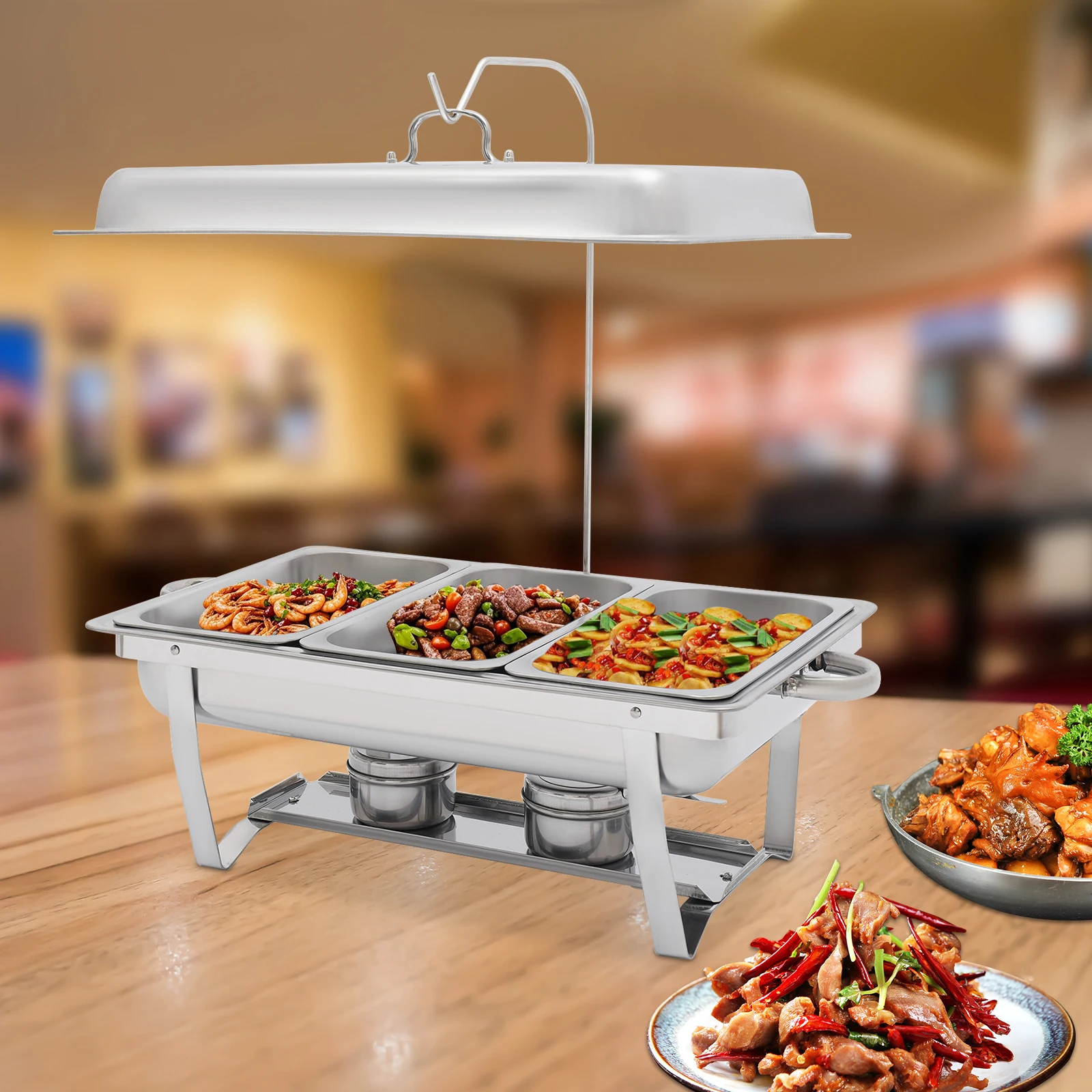 

3x3L Stainless Steel Food Warmer Chafing Dish 3 Fuel Pans Buffet Catering Party Hot Cold Keep Warm Rectangle Chafing Dish