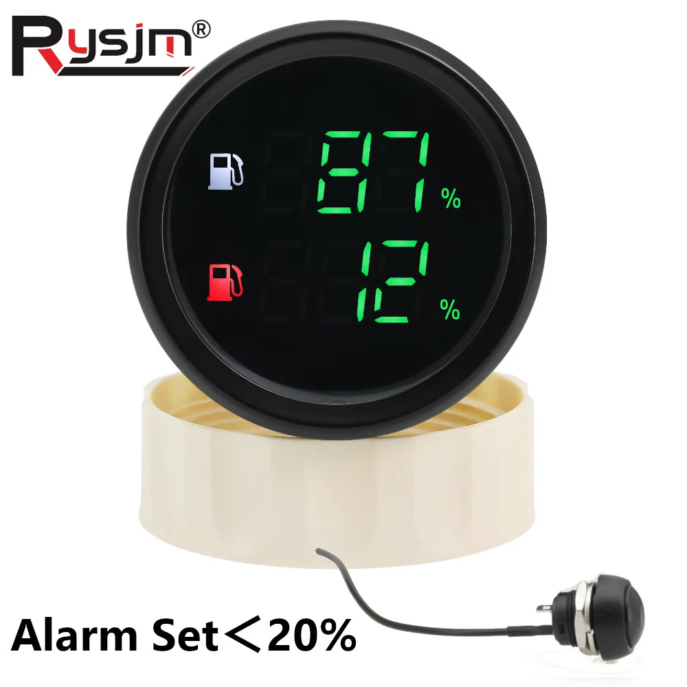 52mm 2 in 1 Dual Fuel Level Gauge With Flashing Alarm 0-190ohm 240-33ohm Boat Car Oil Tank Level Gauge Meter Green LED Light