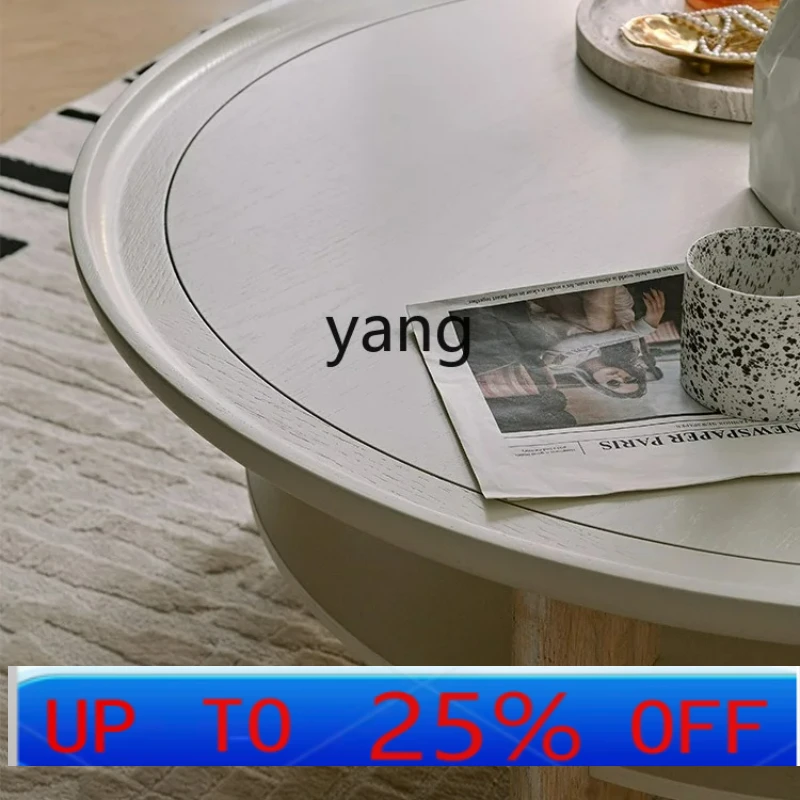 

LMM Cream Style Tea Table Solid Wood Small Apartment Home Living Room Small Table Retro Side Table