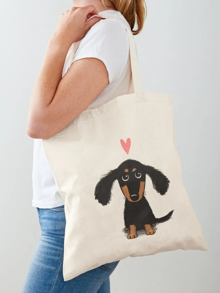 

Dachshund Puppy Love Cute Black and Tan Wiener Dog with Heart Tote Bag shopper bag woman bags for women Women's shopper bag