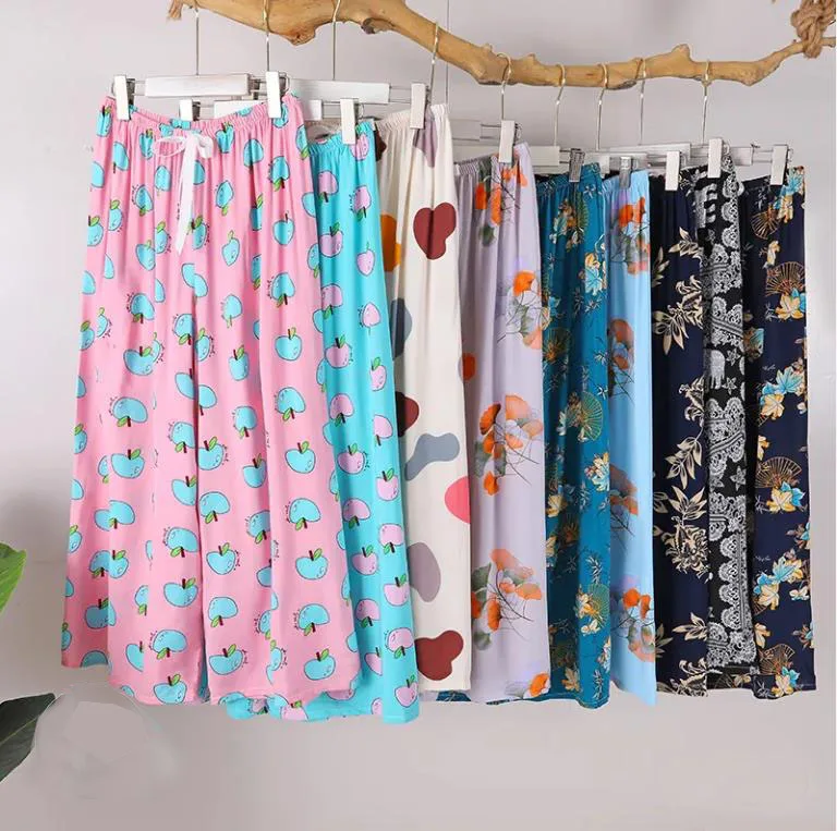 

Spring Summer Sleep Wear Women Pajama Printed Loose Sleeping Bottoms Cotton Pants Female Calf-Length Pants Lounge Home Wear 2023