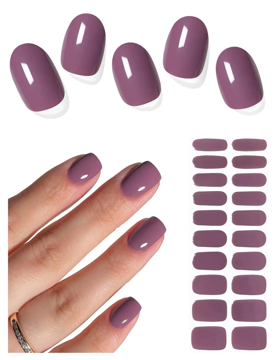 

Semi Cured Gel Nail Strips, Deep Purple, 20 Pcs, Long Lasting, Works with UV Lamps
