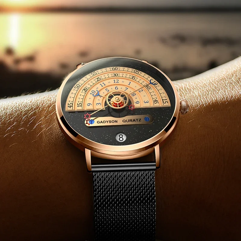 ساعة رجال الأعمال الفريدة من نوعها، تاريخ تلقائي، حزام من الفولاذ المقاوم للصدأ، ساعة يد كوارتز، هدايا للرجال، ساعة تقويمية