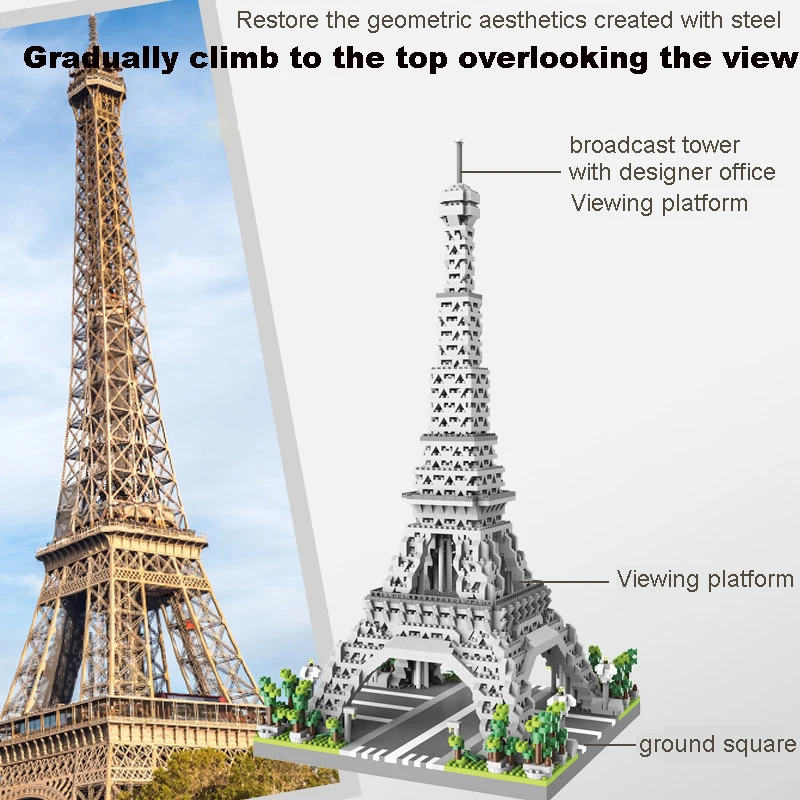 Eiffel Paris Tower City Street View Building Block Micro Diamond Small Particle Assembly Architecture Decoration Children's Toy