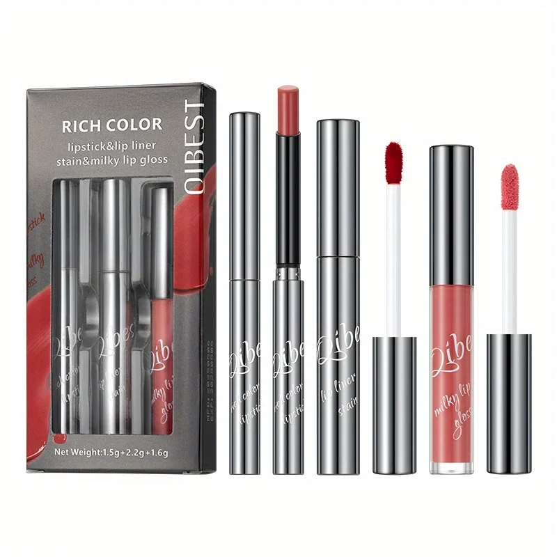 3-pack set Casual lipmake-up Verscheidenheid lipmake-up Casual bijpassende lippenstift en traanliplijn en boterlipgloss