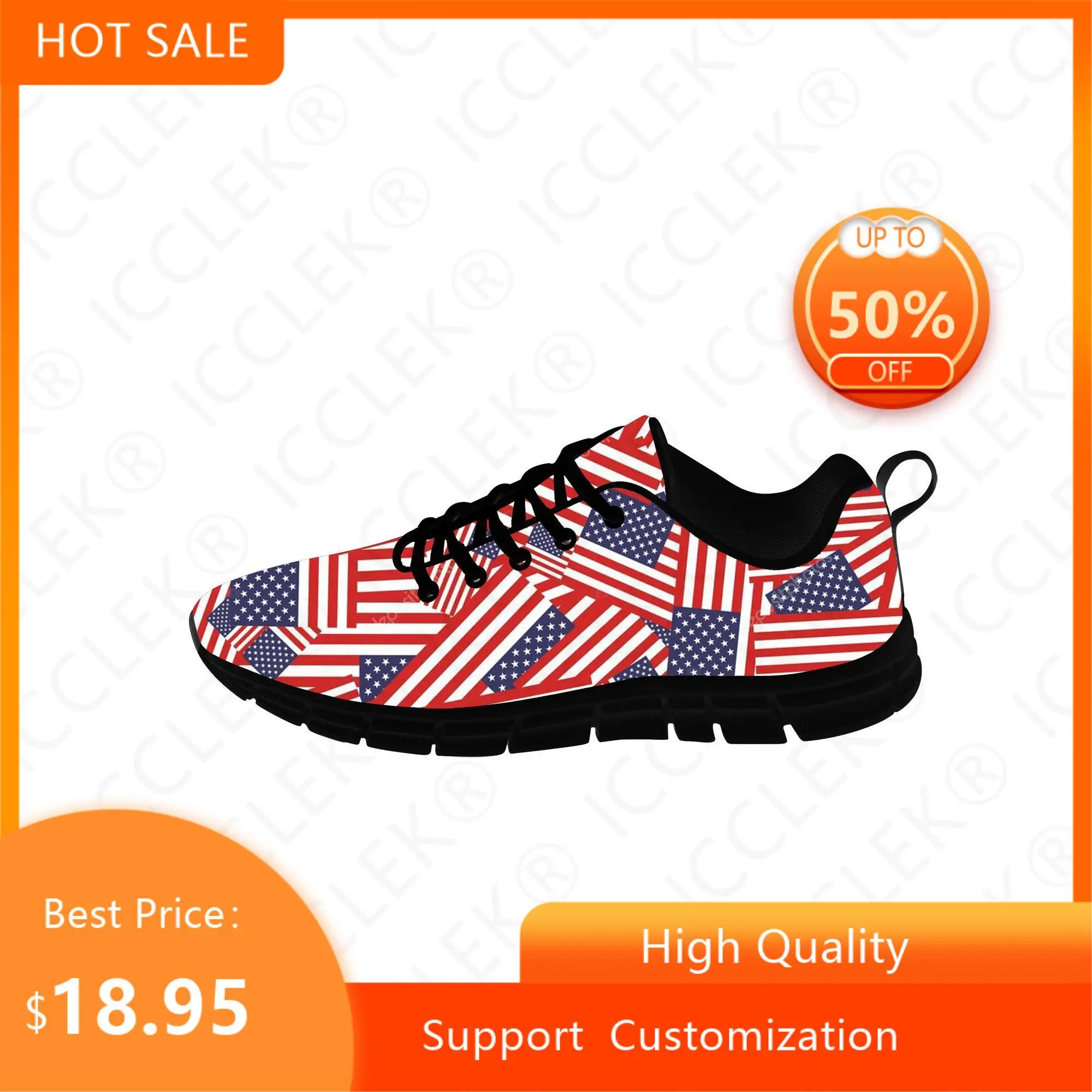 Hot American Flag Sports Shoes Mens Womens Teenager Sneakers Casual Custom High Quality Couple Shoes Latest Black Running Shoe